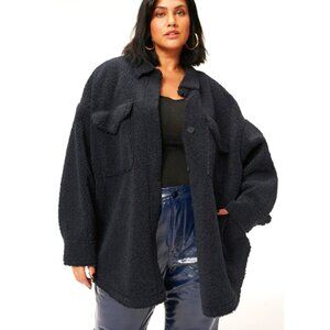 GOOD AMERICAN Cozy Sherpa Shacket in Black,  2X/3X NWT